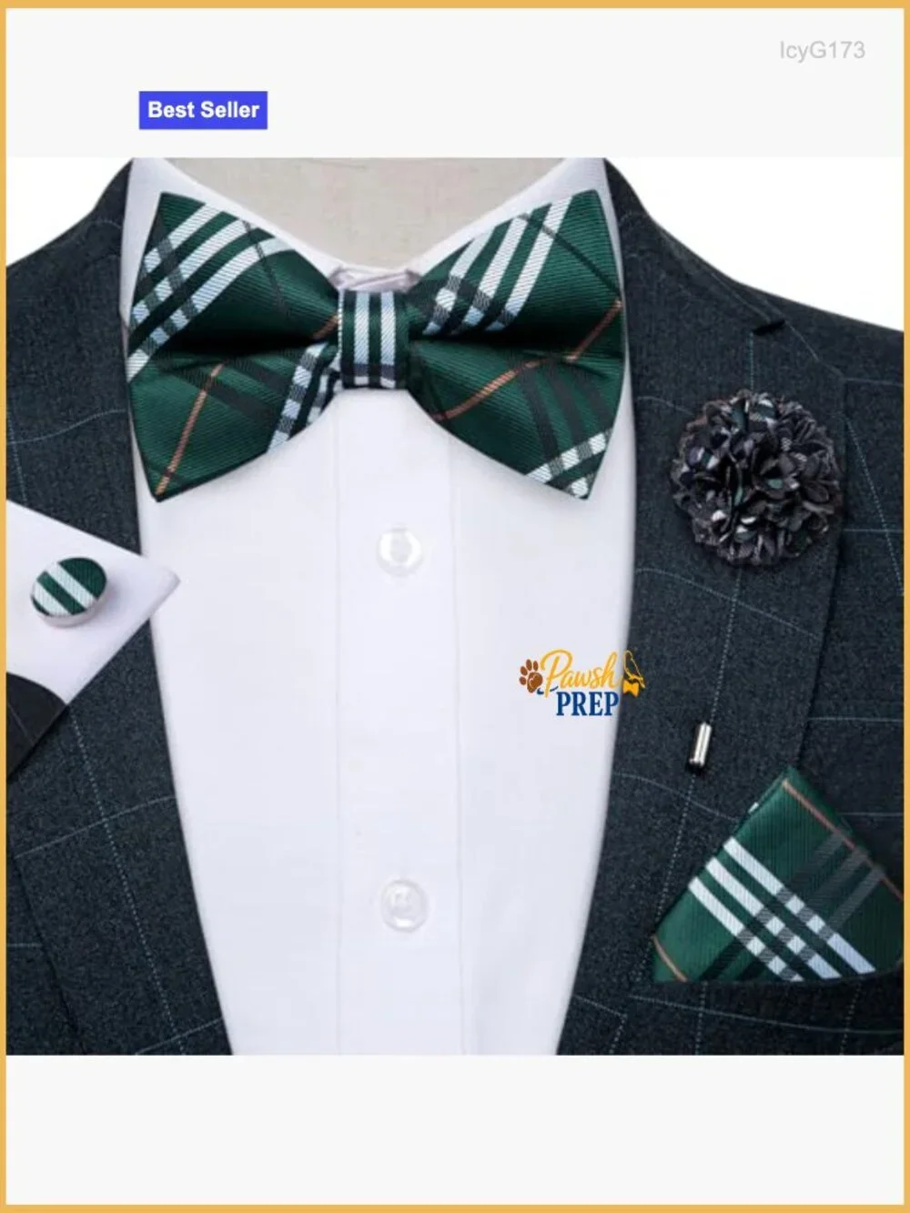 Silk Pre-Tied Bow Tie Set with Pocket Square and Cufflinks, Adjustable for